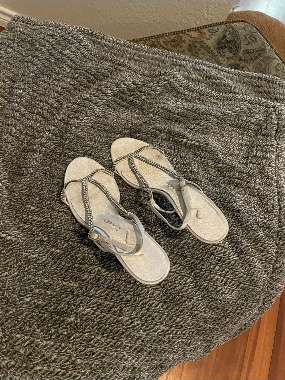 Women's Nina Silver Embellished T-Strap Sandals